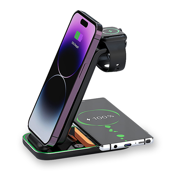 מטען אלחוטי מהיר 15W משולב עם תאורה 3 ב-1 לנייד + שעון חכם + אוזניות - תמונה 5