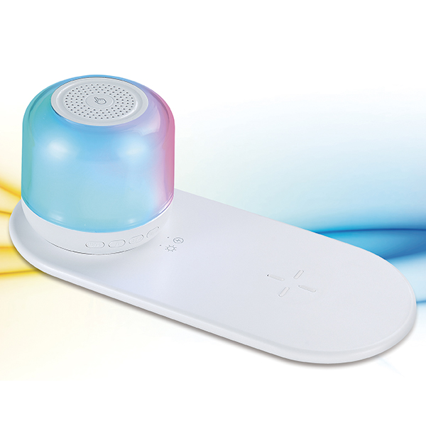 מטען אלחוטי מהיר 15W משולב עם רמקול Bluetooth ומנורת לילה נשלפת