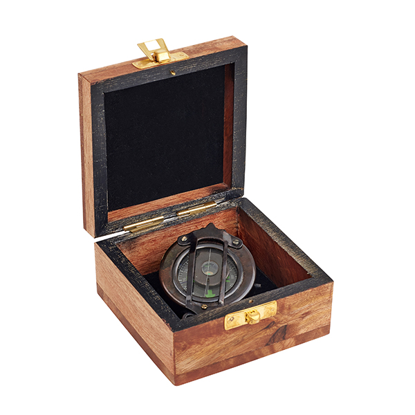 "מהנדס" מצפן שעון שמש מהודר במארז עץ - תמונה 3