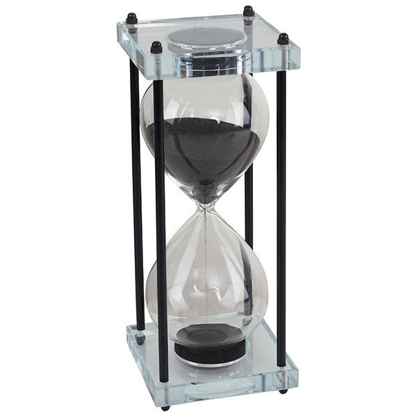 שעון חול זכוכית עץ ומתכת מד מדידה 30 דקות