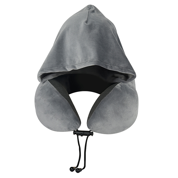 "MEMORY FOAM" כרית נסיעות לצוואר מרופדת עם קפוצ'ון בתיק PVC קשיח עגול - תמונה 2