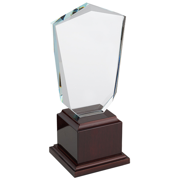 מגן הוקרה מזכוכית קריסטל בסיס עץ מובנה מרובע