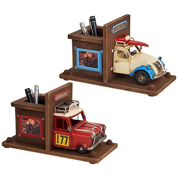 מעמד שולחני רטרו משולב עם כוס לעטים ומסגרת לתמונה