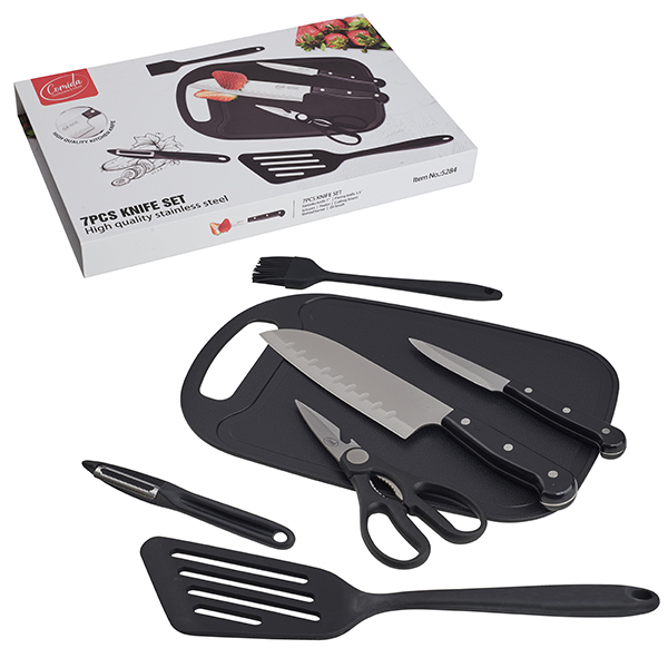 "Comida" סט 7 חלקים למטבח כולל סכין שף, סכין חיתוך, תרווד, מספריי עוף, מברשת, קולפן ולוח חיתוך