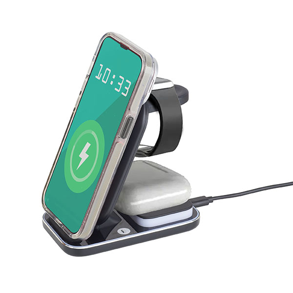 מטען אלחוטי מהיר 15W משולב עם תאורה 3 ב-1 לנייד + שעון חכם + אוזניות - תמונה 2