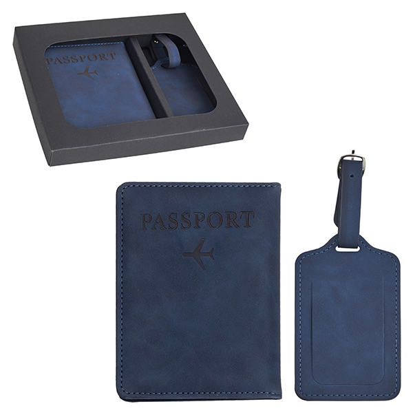 סט נסיעות כולל כיסוי לדרכון ותג מזוודה דמוי עור PU במארז מתנה - תמונה 2