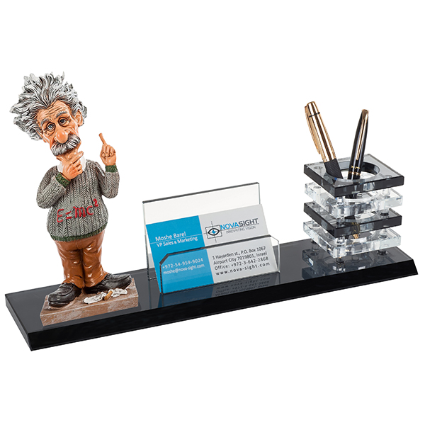 מעמד קריסטל "איינשטיין"  עם כוס לעטים ומעמד לכרטיסי ביקור