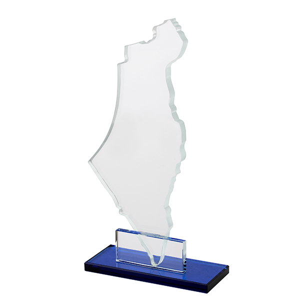 מגן הוקרה מפת ארץ ישראל מזכוכית קריסטל בסיס מובנה מלבני