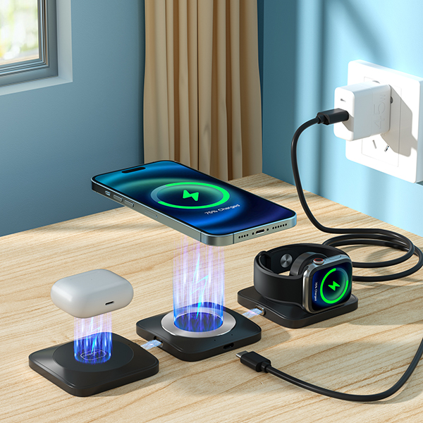 "קונקט" מטען מגנטי אלחוטי מהיר 15W  משולב עם תאורה 3 ב-1 לנייד + שעון חכם + אוזניות - תמונה 6