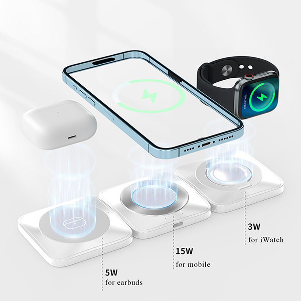 "קונקט" מטען מגנטי אלחוטי מהיר 15W  משולב עם תאורה 3 ב-1 לנייד + שעון חכם + אוזניות - תמונה 9