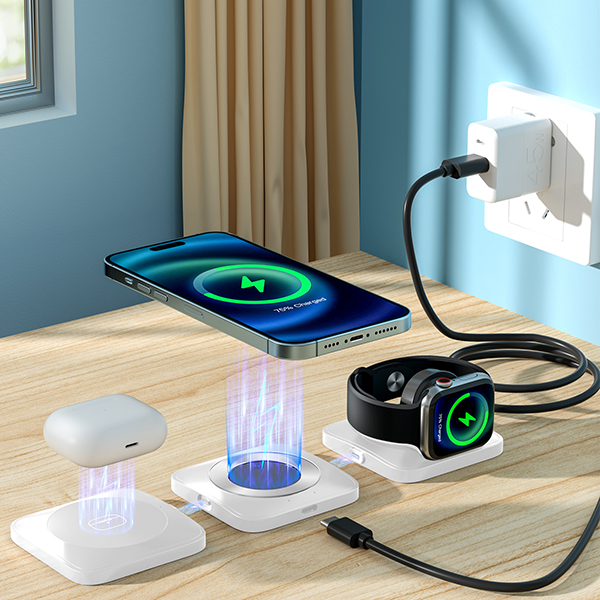 "קונקט" מטען מגנטי אלחוטי מהיר 15W  משולב עם תאורה 3 ב-1 לנייד + שעון חכם + אוזניות - תמונה 11