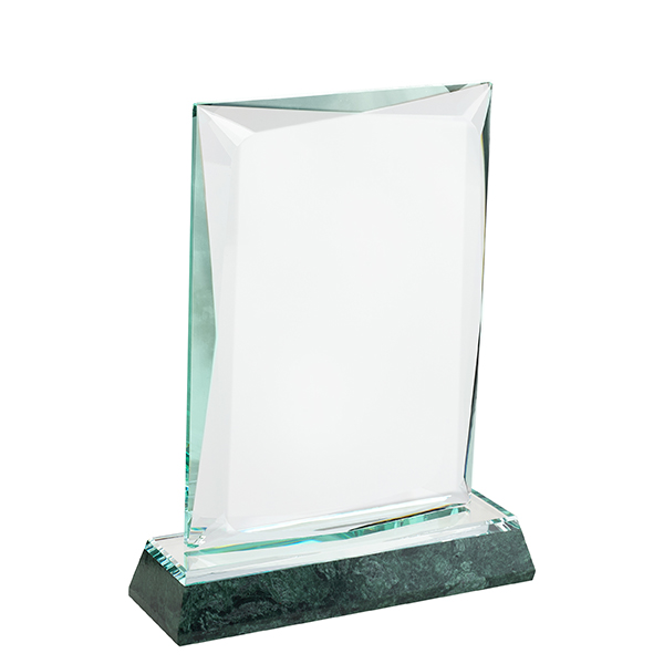 מגן הוקרה מלבני מזכוכית קריסטל בסיס שיש מובנה