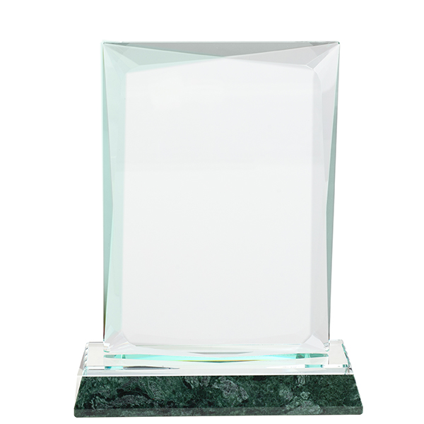 מגן הוקרה מלבני מזכוכית קריסטל בסיס שיש מובנה - תמונה 2