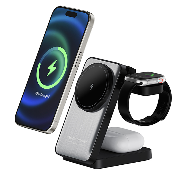 מטען אלחוטי מתקפל 15W מהיר 3 ב-1 לנייד + שעון חכם + אוזניות - תמונה 2