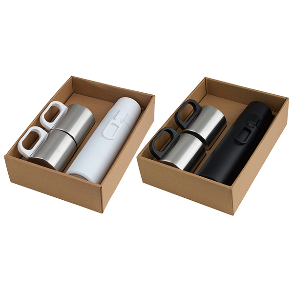 סט בקבוק תרמי מתכת עם שני ספלי נירוסטה במארז מתנה