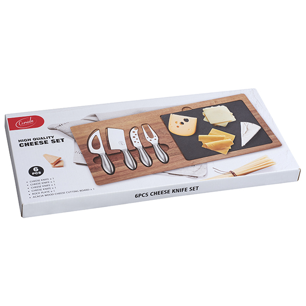 "Comida" סט לוח עץ מהודר ACACIA לחיתוך גבינות משולב עם 4 סכיני גבינה - תמונה 4