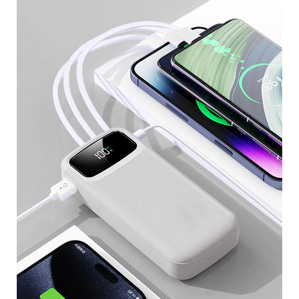 פאוור בנק סוללת גיבוי 20,000mAh הכולל 4 כבלים נשלפים וצג דיגיטלי - תמונה 4