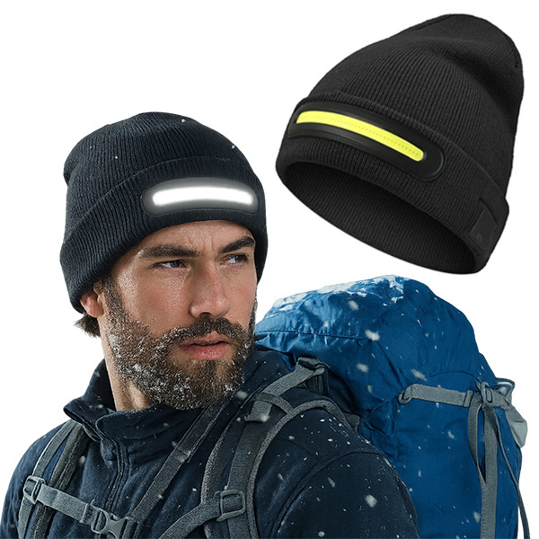כובע צמר איכותי עם פס תאורת LED מובנה בעוצמה של 3W COB