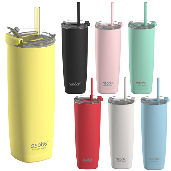 Aqualina ספל תרמי נירוסטה חם/קר 600 מ"ל עם קש ומכסה טריטן מבית ASOBU