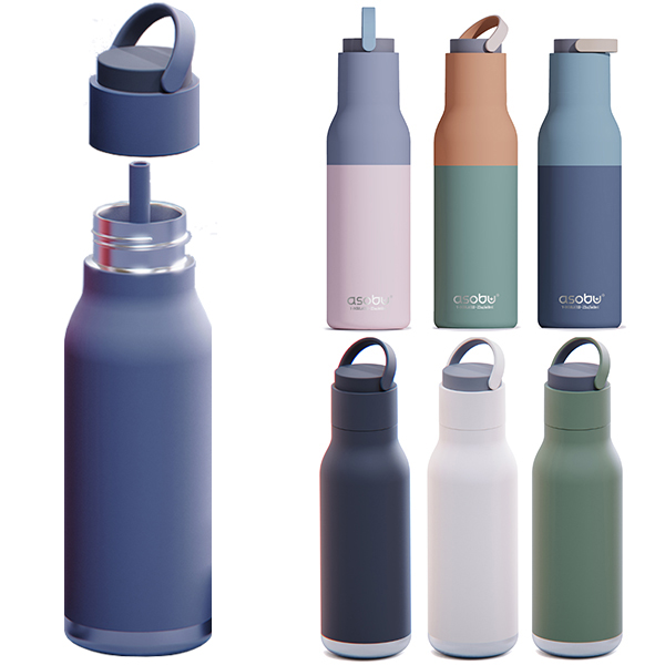 METRO בקבוק תרמי נירוסטה חם/קר 650 מ"ל עם קש סיליקון מבית ASOBU