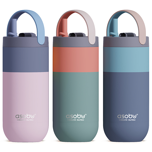 ORBIT בקבוק/ספל תרמי נירוסטה חם/קר 900 מ"ל עם קש סיליקון מבית ASOBU