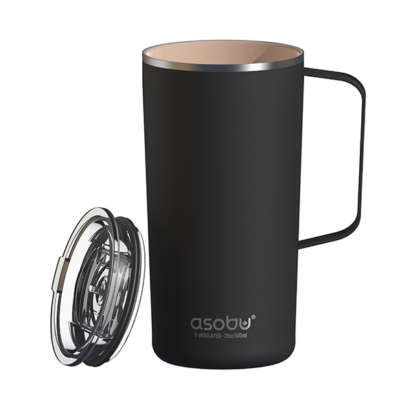 Tower Mug ספל תרמי נירוסטה ציפוי קרמי פנימי PURAMIC מכסה טריטן 600 מ"ל מבית ASOBU - תמונה 5