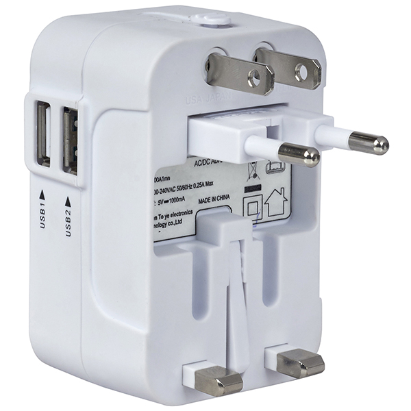 מתאם שקע חשמל בינלאומי כולל מטען כפול USB - תמונה 3