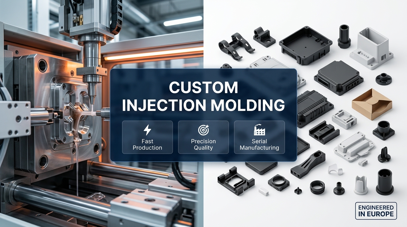 Collection of premium injection molded plastic products including automotive com