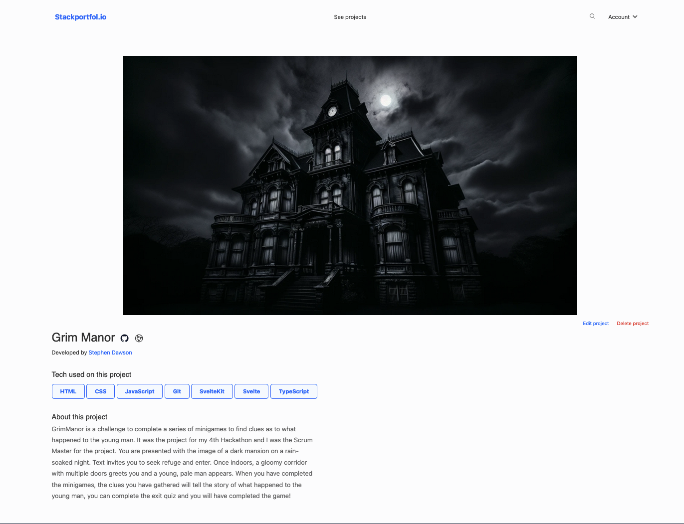 [grim manor project on stackportfolio]