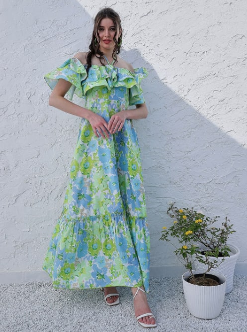 Athena Floral Halter Neck Maxi Dress
