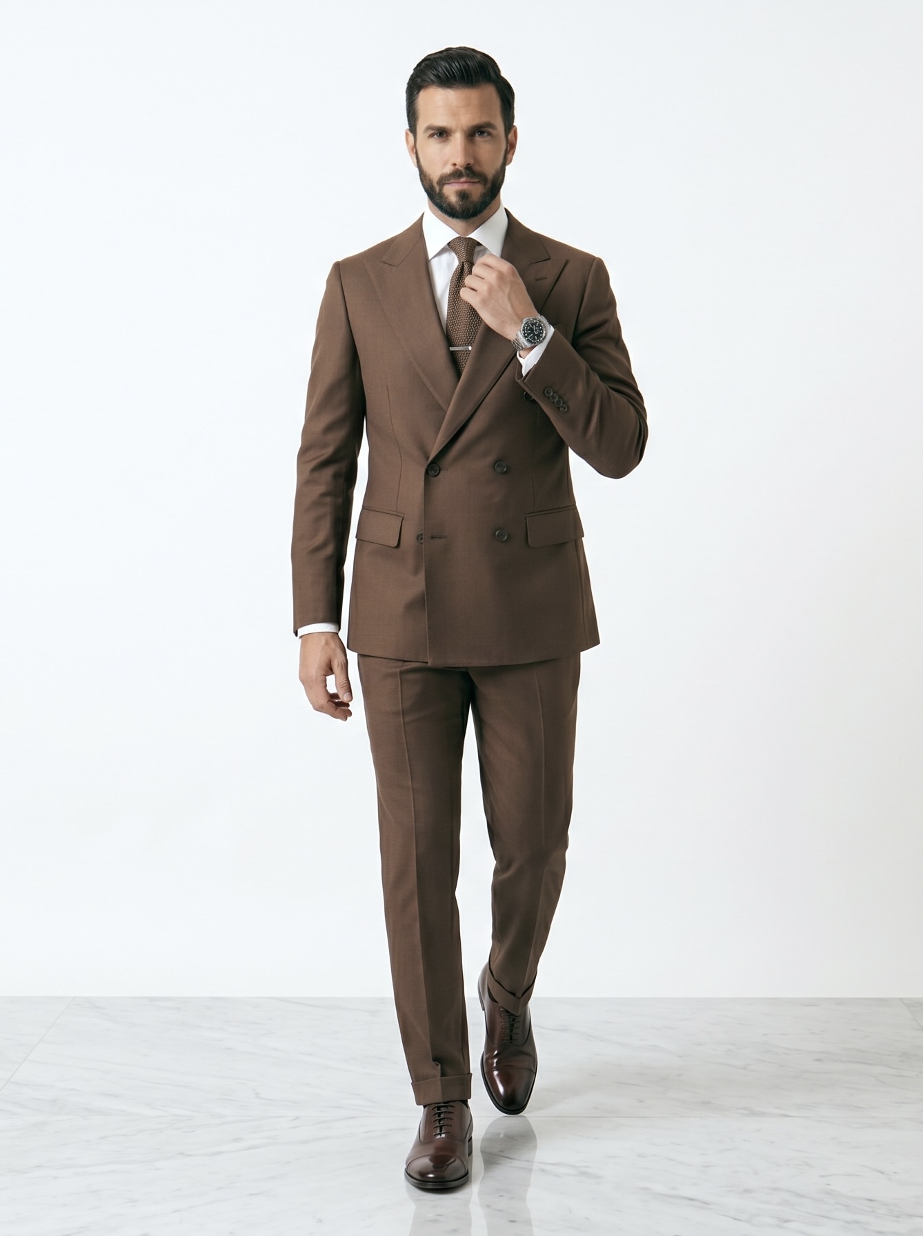 Brown Double Breasted Suit