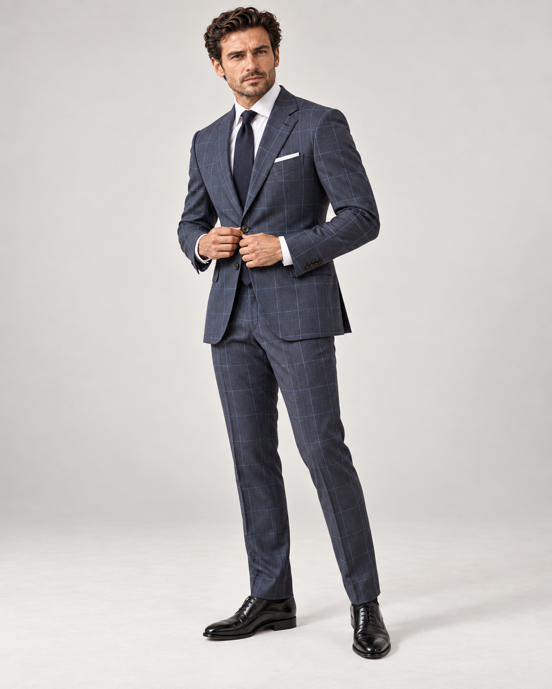 Charcoal Windowpane Suit in Scottish-Made 100% Wool