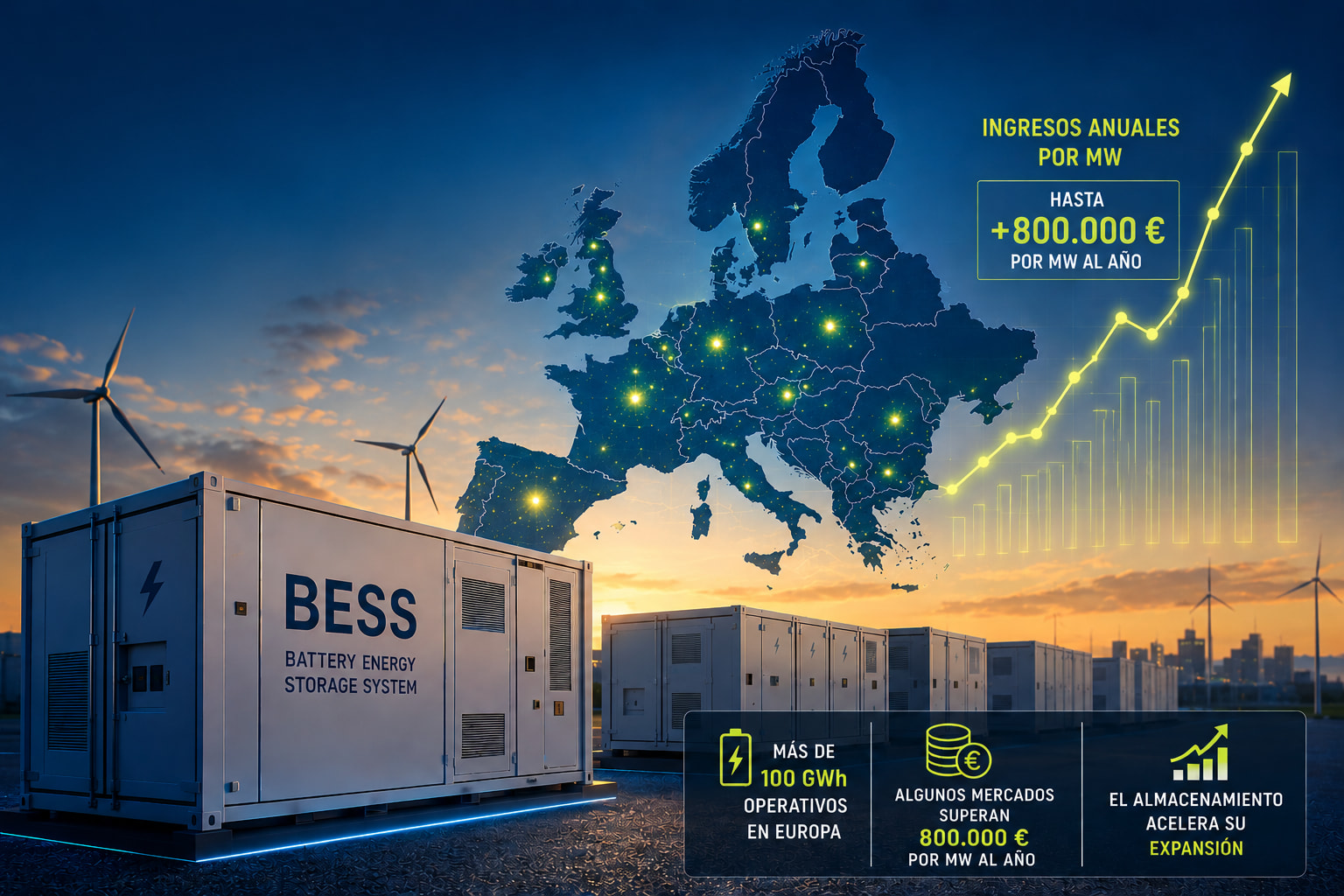 Más de 100 GWh operativos y mercados con 800.000 €/MW de ingresos al año: el mapa europeo de las baterías