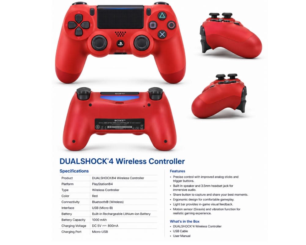 Sony DUALSHOCK®4 Wireless Controller – Magma Red 2