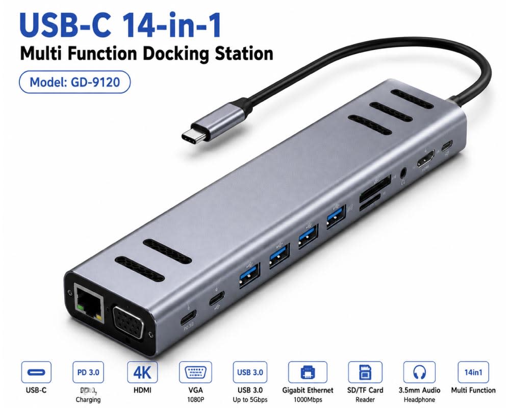 Go-Des GD-9120 USB-C 14-in-1 Multi-Function Docking Station