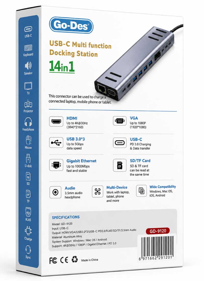 Go-Des GD-9120 USB-C 14-in-1 Multi-Function Docking Station 3