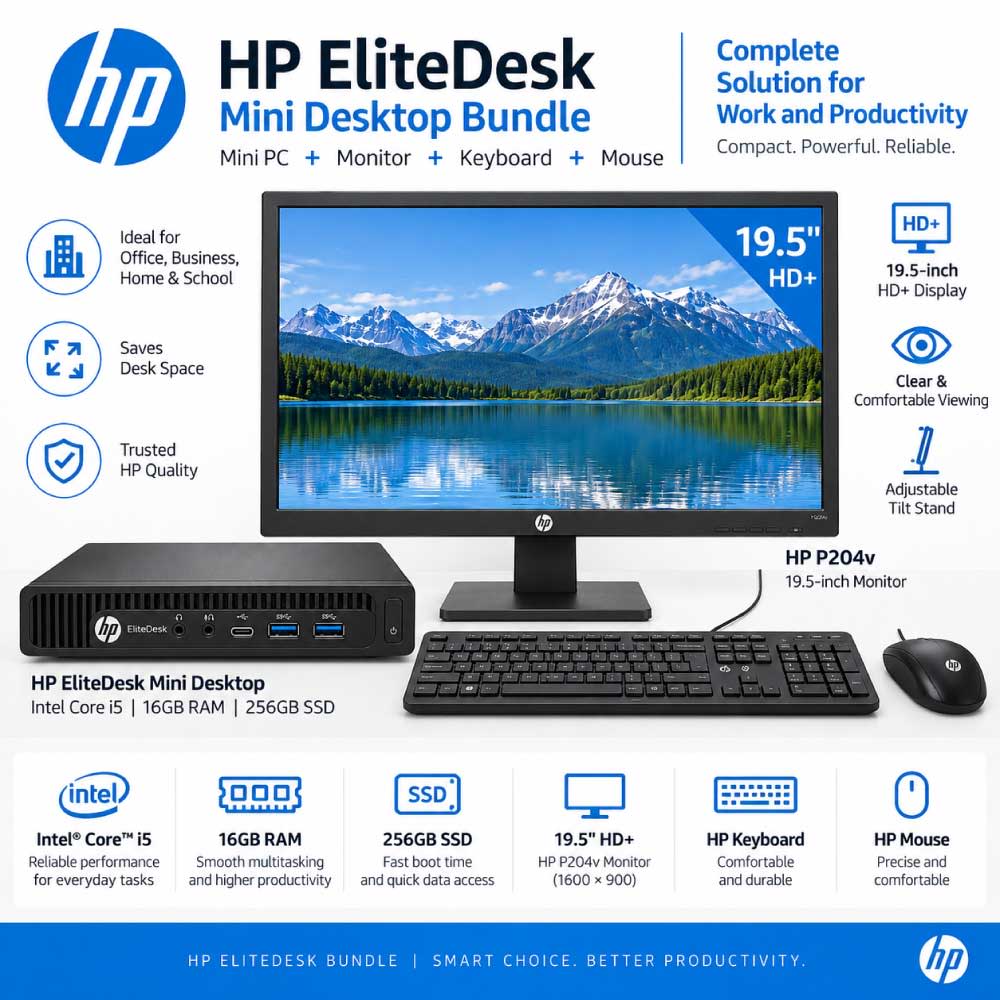 Black · HP EliteDesk – Core i5, 16GB RAM, 256GB SSD 2