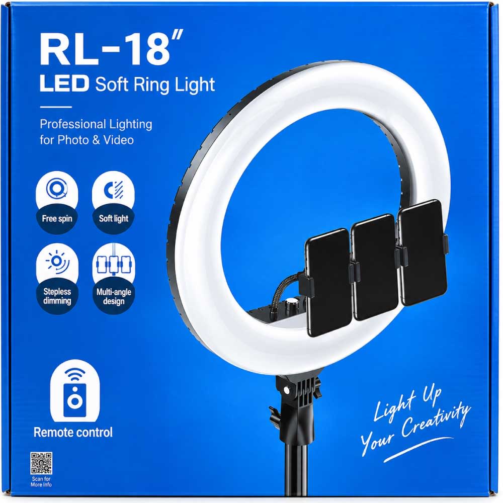 RL-18 18" LED Soft Ring Light with Remote Control & 3 Phone Holders 2