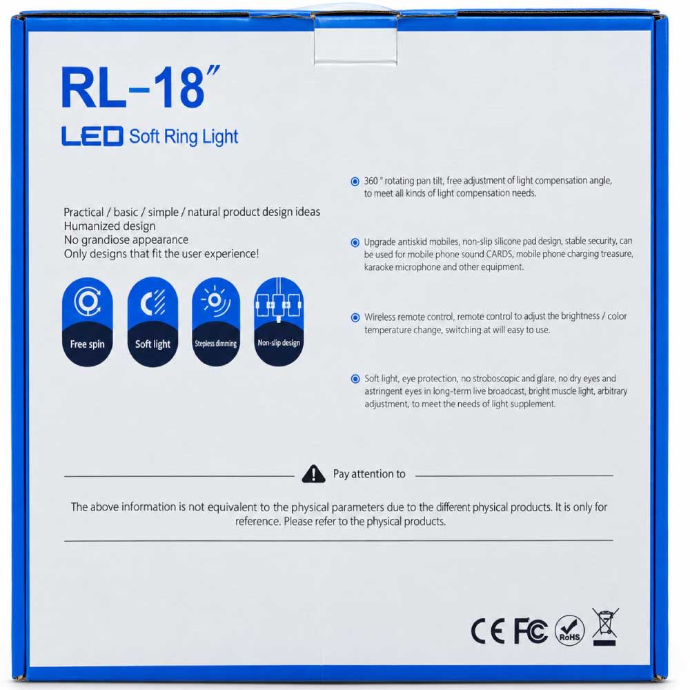 RL-18 18" LED Soft Ring Light with Remote Control & 3 Phone Holders 3