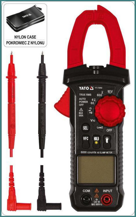 Мультиметр-клещи YATO YT-73092 с LCD-дисплеем, измерение переменного тока до 600 А, автоматическая настройка диапазона