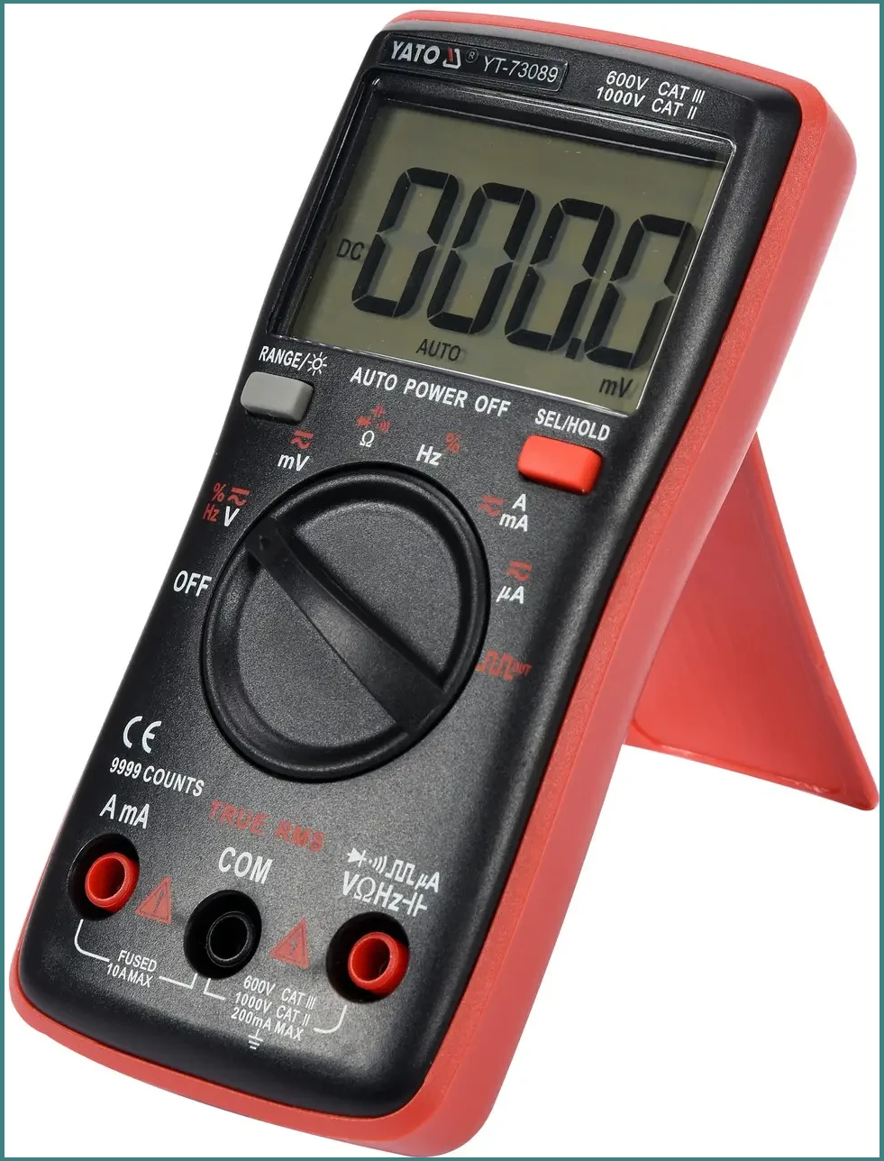 Мультиметр YATO YT-73089 TRUE RMS с LCD-дисплеем, диапазон измерений 9999, автоматическое отключение