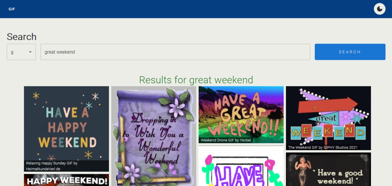 Giffy app project screenshot