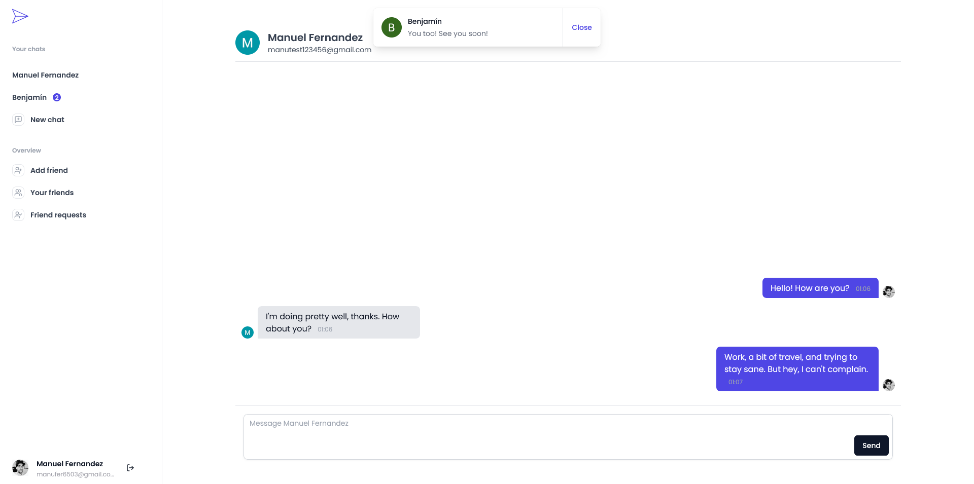 Realtime chat project screenshot