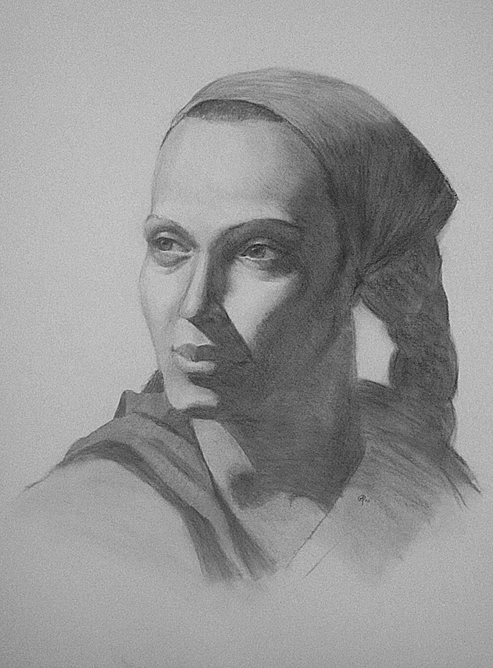 Unnamed Female Portrait in Charcoal by Adam Miconi