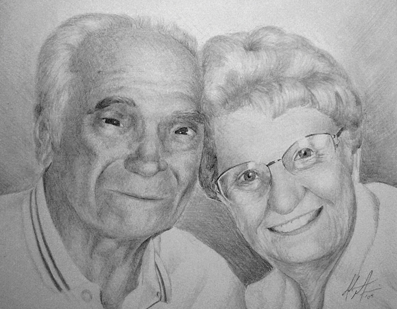 Gene and Iola Miconi Portrait in Charcoal by Adam Miconi