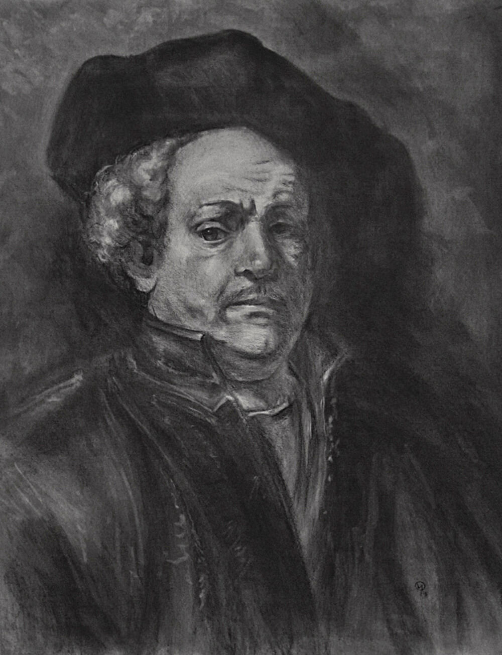 Rembrandt Portrait Study in Charcoal by Adam Miconi