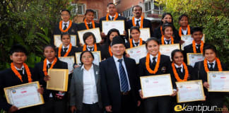 Baburam Bhattari Rewarding ACC U-19 Women Championship Team