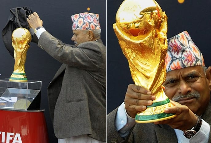 Ram Baran Yadav with World Cup Trophy in Nepal