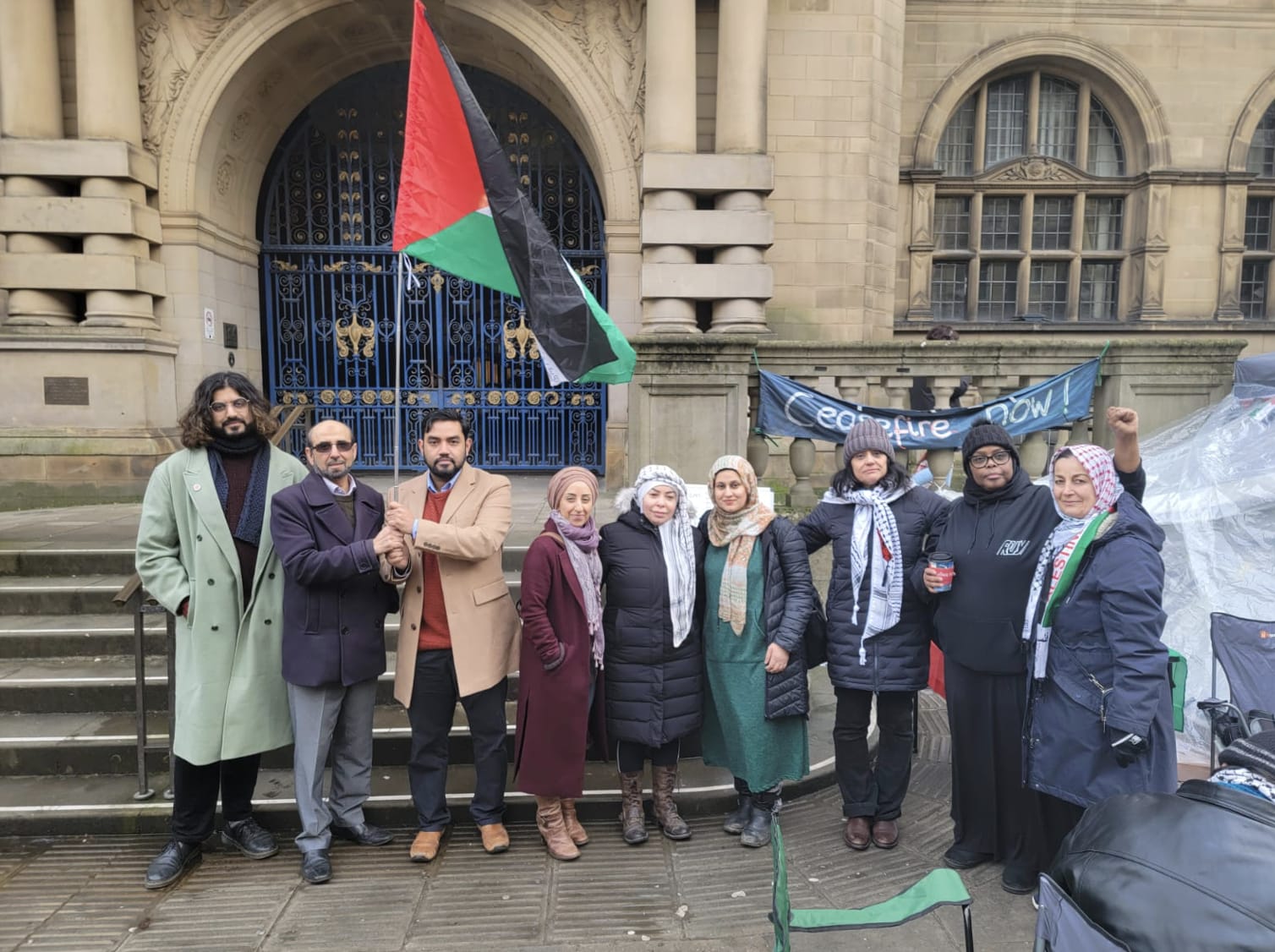 Sheffield Councillors with Lena and Sahar, outside the Town Hall. Sheffield Councillors with Lena and Sahar, outside the Town Hall.