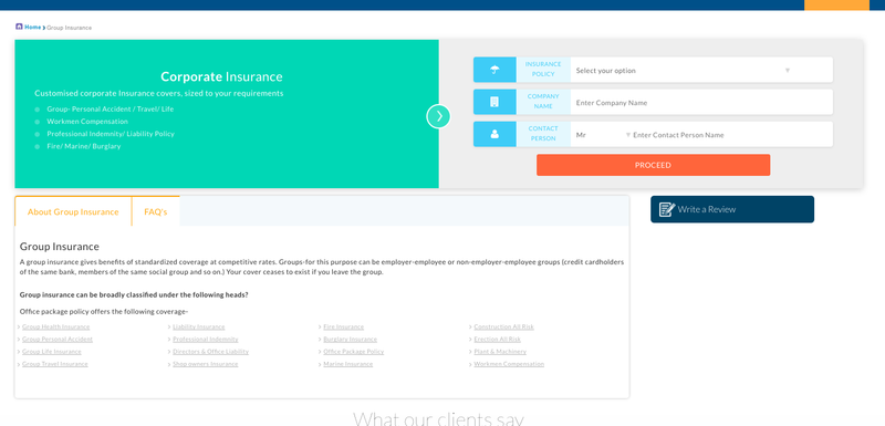 content marketing Landing page for fintech business